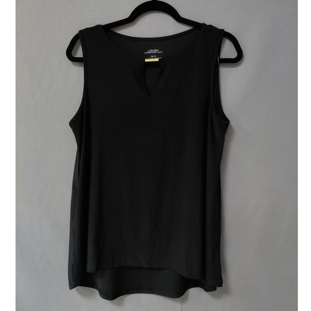 Carmen Marc Valvo Polyester Blend Black Lightweight Top Women Size M - Picture 2 of 11